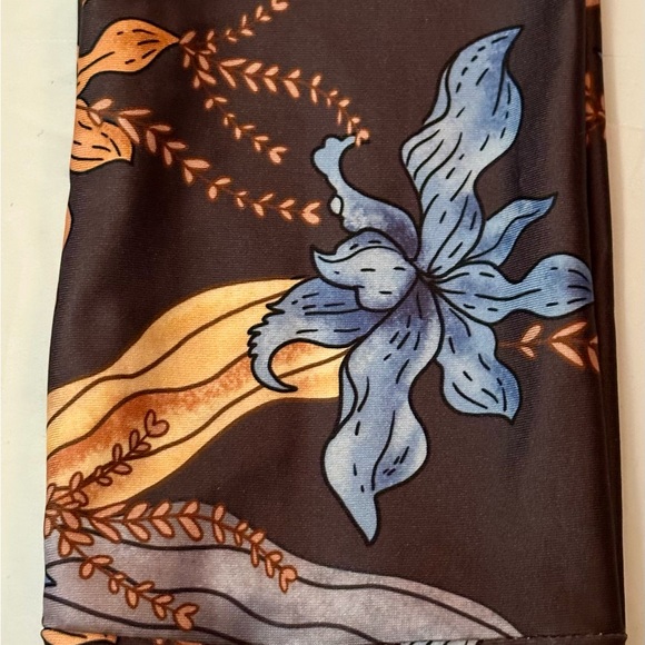 Vintage Style Brown & Blue Floral Silk Headband/Wristband - Stretchy, Stylish - Picture 15 of 16